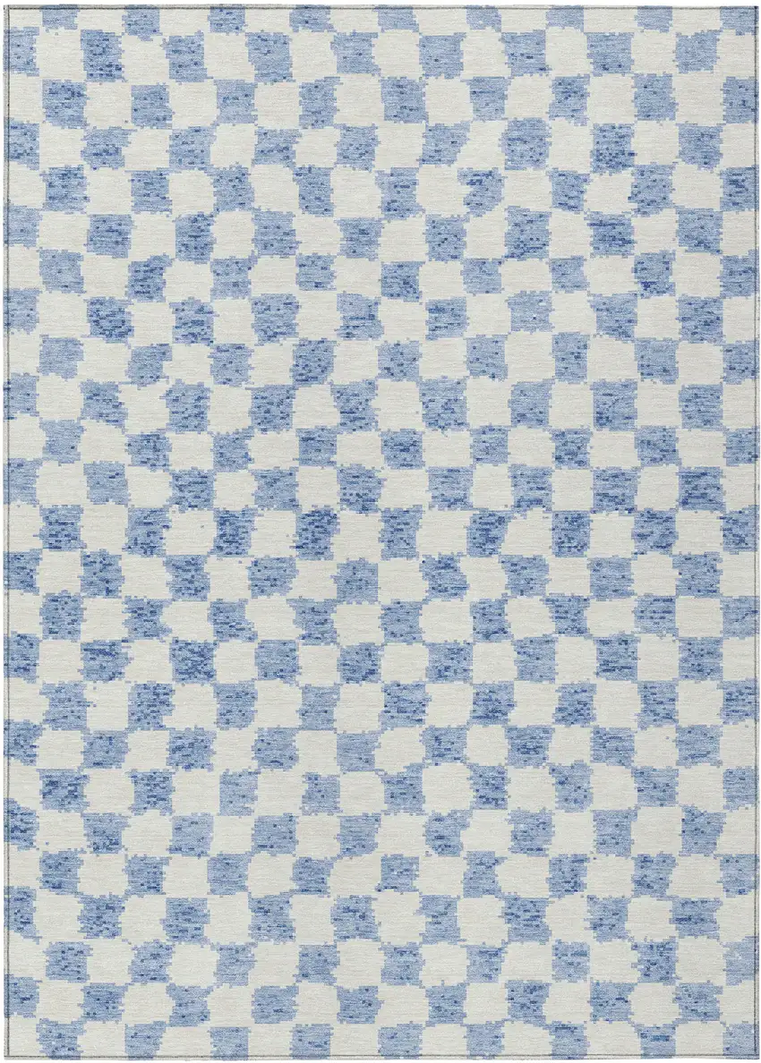 Sky Blue And Ivory Geometric Washable Indoor Outdoor Area Rug Photo 1