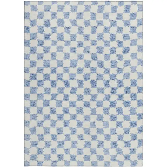 Sky Blue And Ivory Geometric Washable Indoor Outdoor Area Rug Photo 4