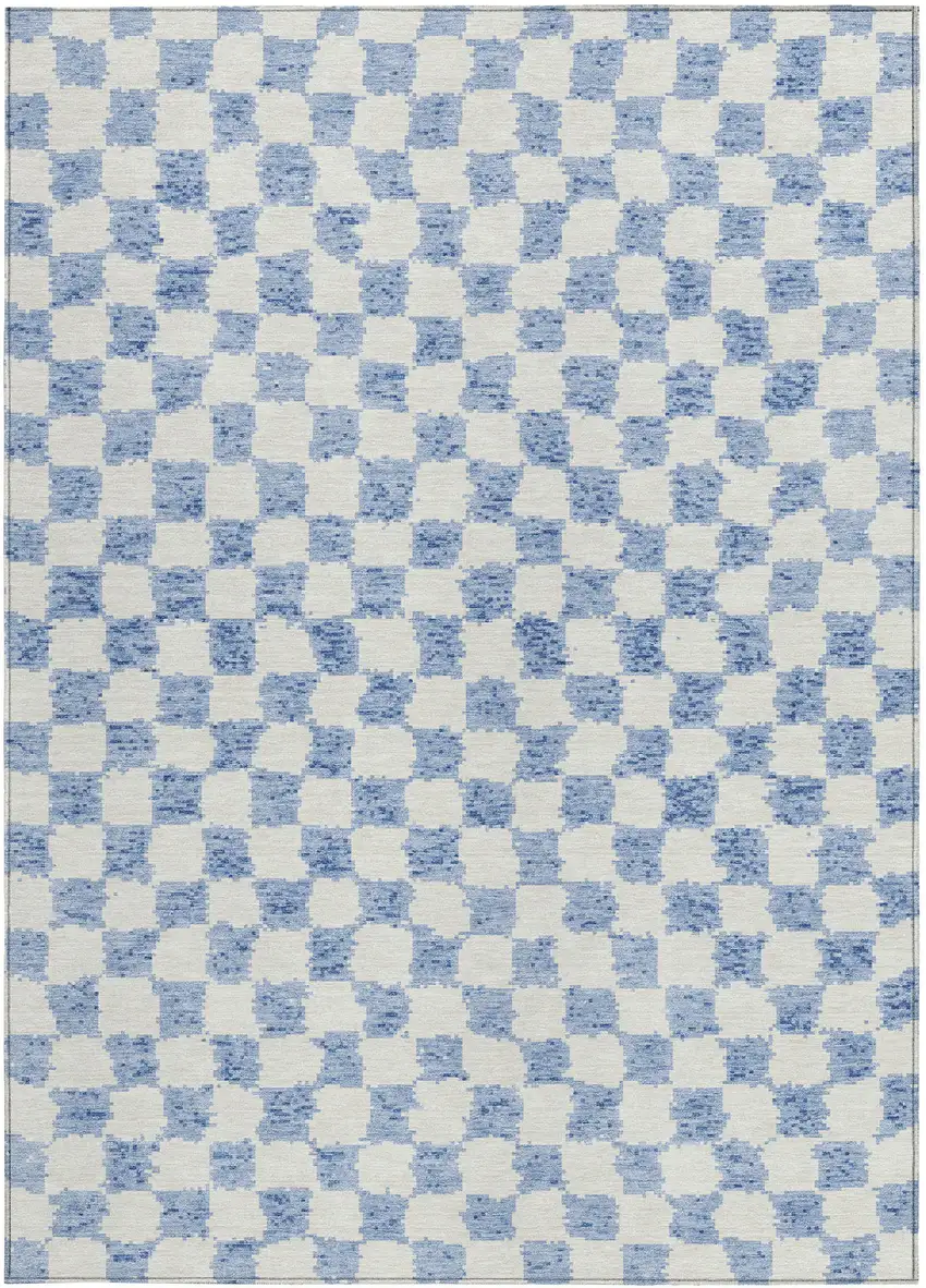 Sky Blue And Ivory Geometric Washable Indoor Outdoor Area Rug Photo 4