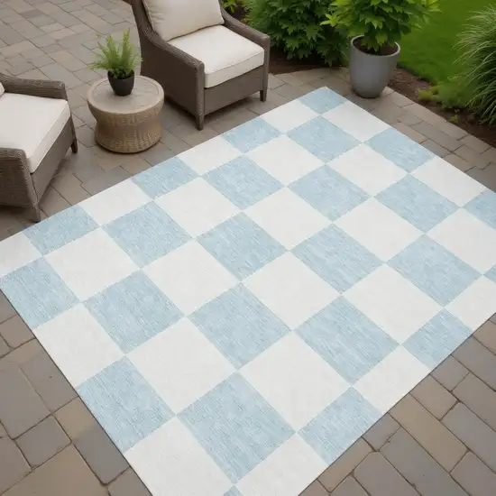 Sky Blue And Ivory Geometric Washable Indoor Outdoor Area Rug Photo 6