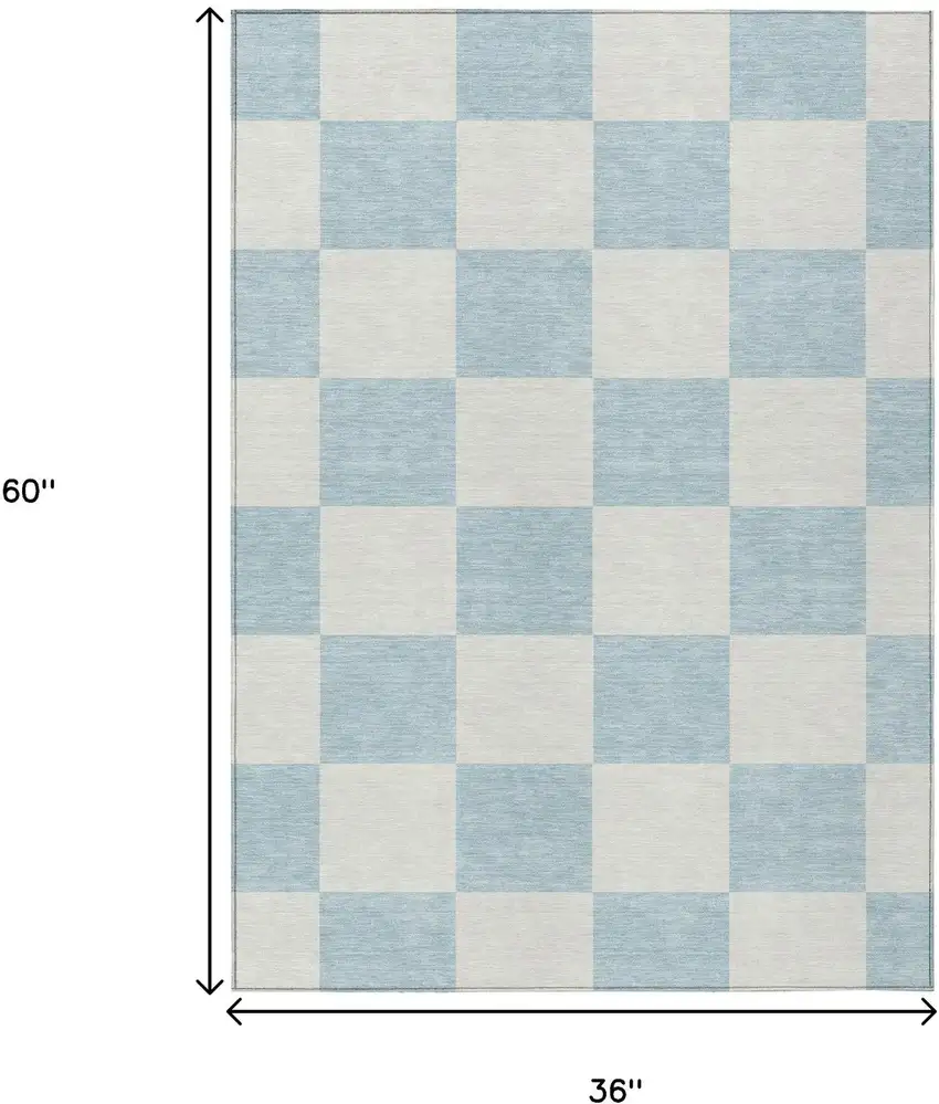 Sky Blue And Ivory Geometric Washable Indoor Outdoor Area Rug Photo 3