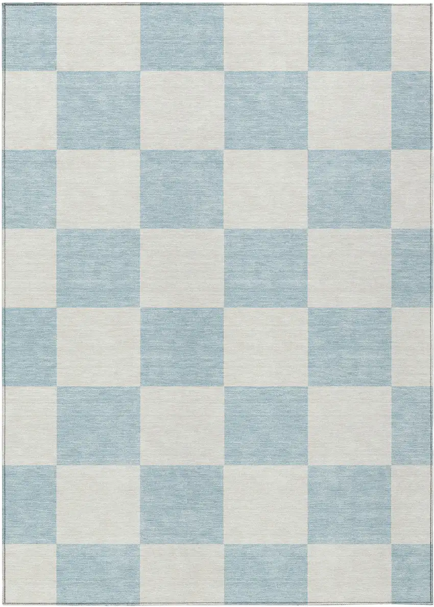 Sky Blue And Ivory Geometric Washable Indoor Outdoor Area Rug Photo 2
