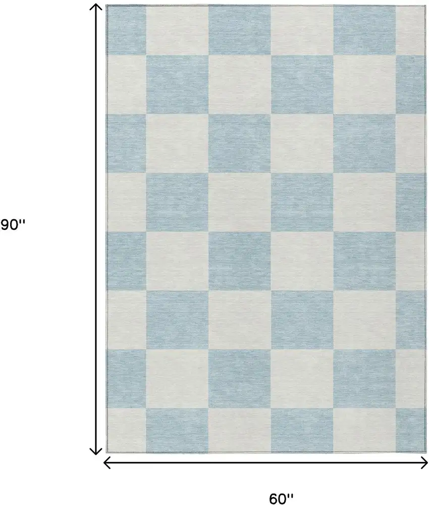 Sky Blue And Ivory Geometric Washable Indoor Outdoor Area Rug Photo 3