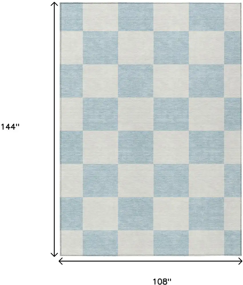 Sky Blue And Ivory Geometric Washable Indoor Outdoor Area Rug Photo 3