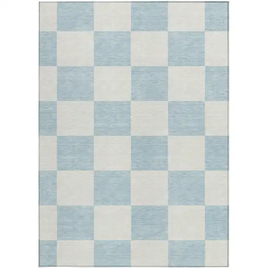 Sky Blue And Ivory Geometric Washable Indoor Outdoor Area Rug Photo 4