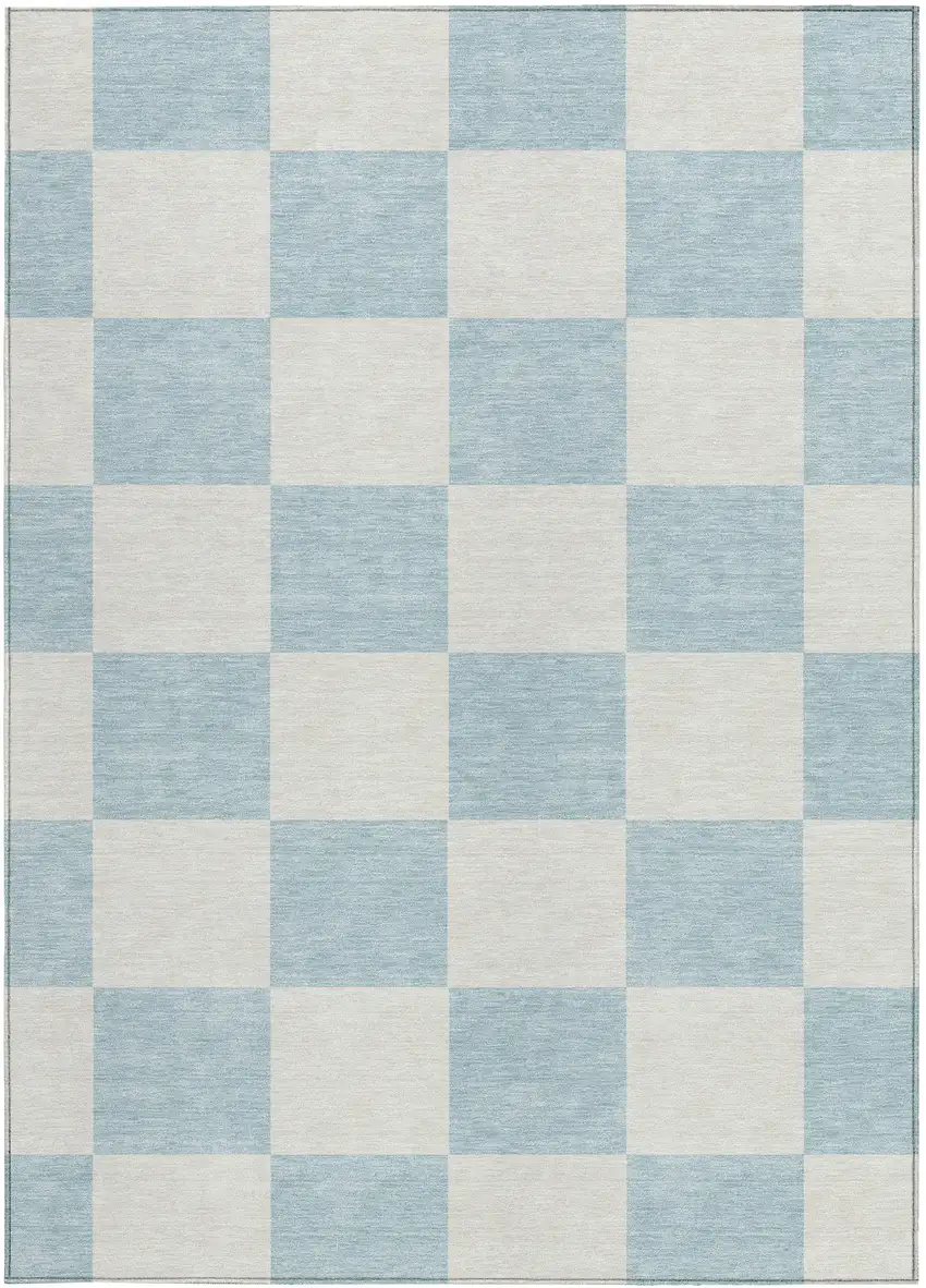 Sky Blue And Ivory Geometric Washable Indoor Outdoor Area Rug Photo 4