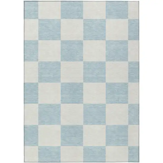 Sky Blue And Ivory Geometric Washable Indoor Outdoor Area Rug Photo 2