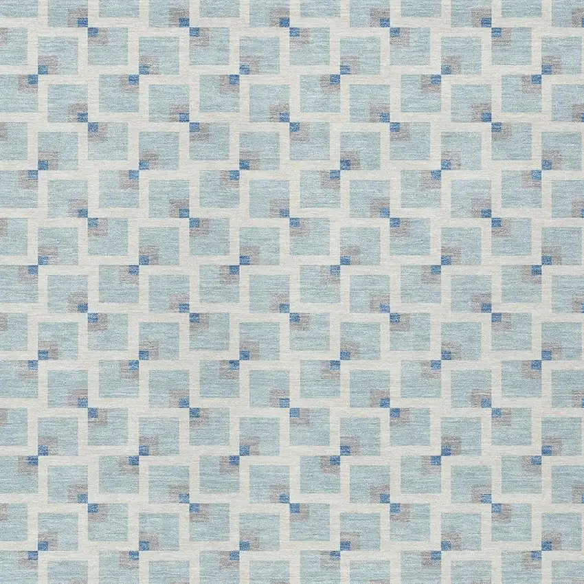Sky Blue And Ivory Geometric Washable Indoor Outdoor Area Rug Photo 2