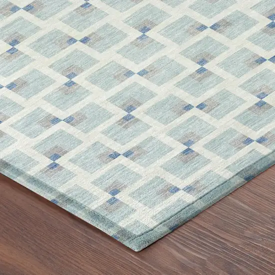 Sky Blue And Ivory Geometric Washable Indoor Outdoor Area Rug Photo 4
