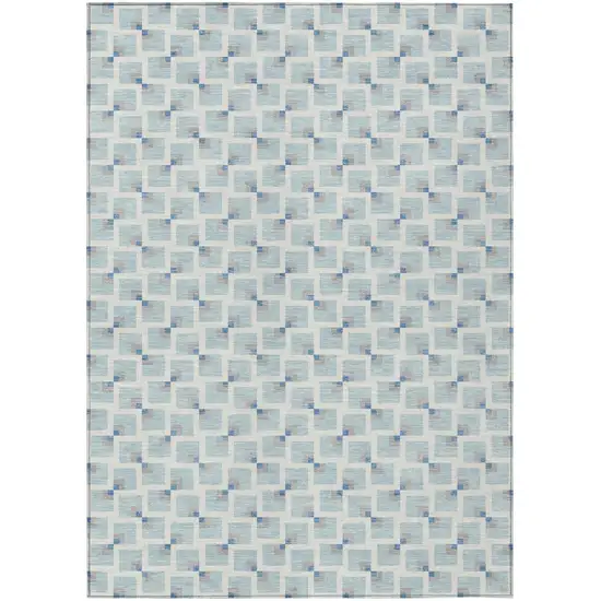 Sky Blue And Ivory Geometric Washable Indoor Outdoor Area Rug Photo 1