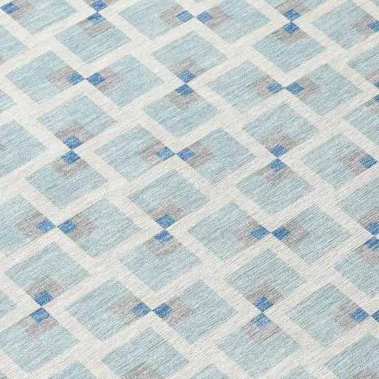 Sky Blue And Ivory Geometric Washable Indoor Outdoor Area Rug Photo 5
