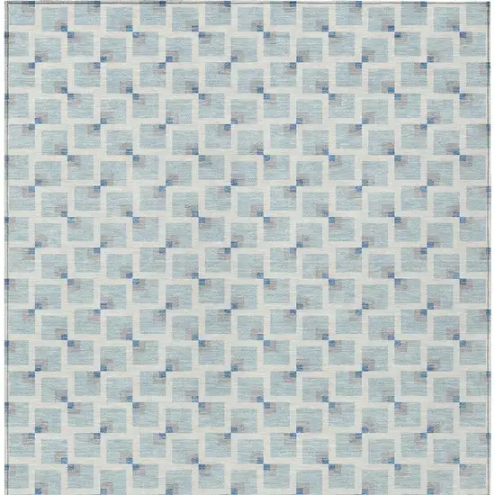 Sky Blue And Ivory Geometric Washable Indoor Outdoor Area Rug Photo 3