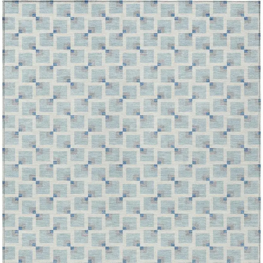 Sky Blue And Ivory Geometric Washable Indoor Outdoor Area Rug Photo 3