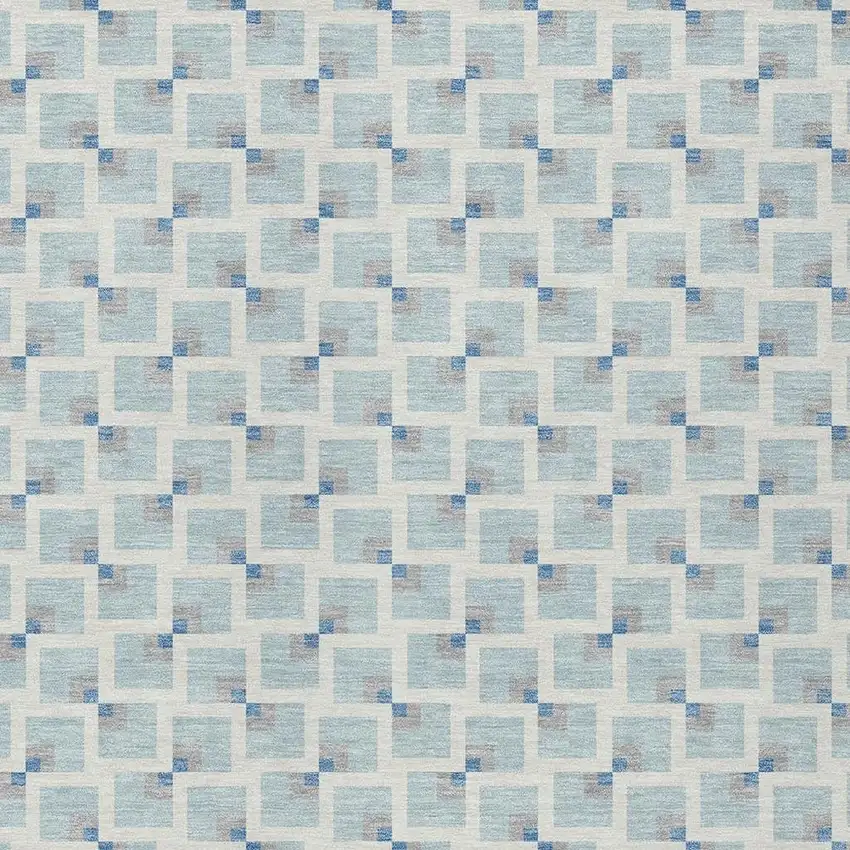 Sky Blue And Ivory Geometric Washable Indoor Outdoor Area Rug Photo 2