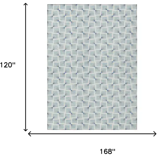 Sky Blue And Ivory Geometric Washable Indoor Outdoor Area Rug Photo 6
