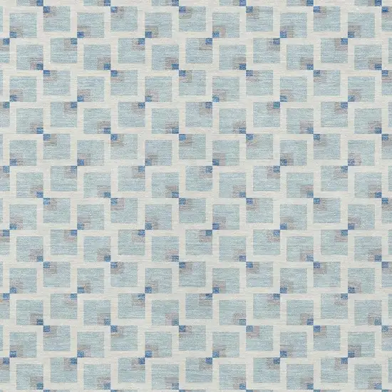 Sky Blue And Ivory Geometric Washable Indoor Outdoor Area Rug Photo 2