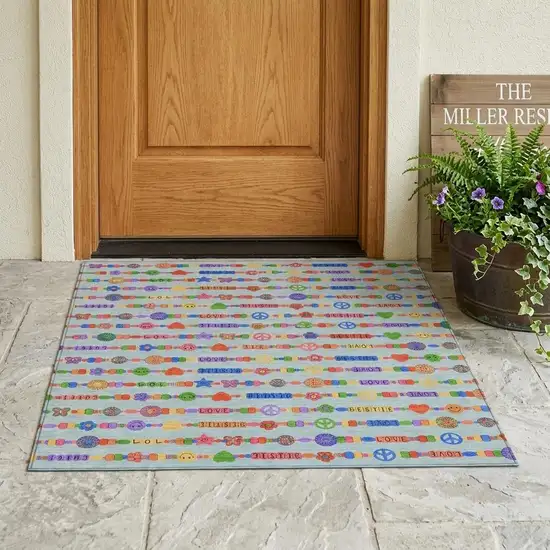 Sky Blue And Ivory Geometric Washable Indoor Outdoor Area Rug Photo 1