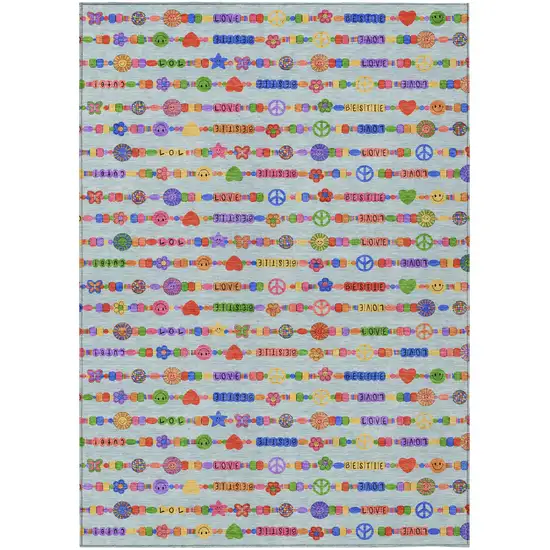 Sky Blue And Ivory Geometric Washable Indoor Outdoor Area Rug Photo 2