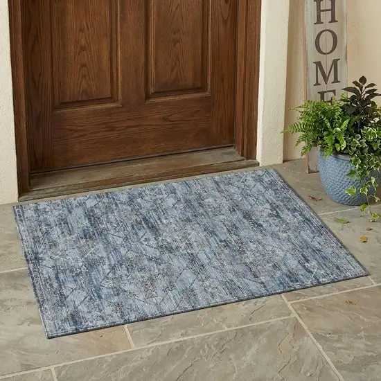 Sky Blue And Ivory Geometric Washable Indoor Outdoor Area Rug Photo 1