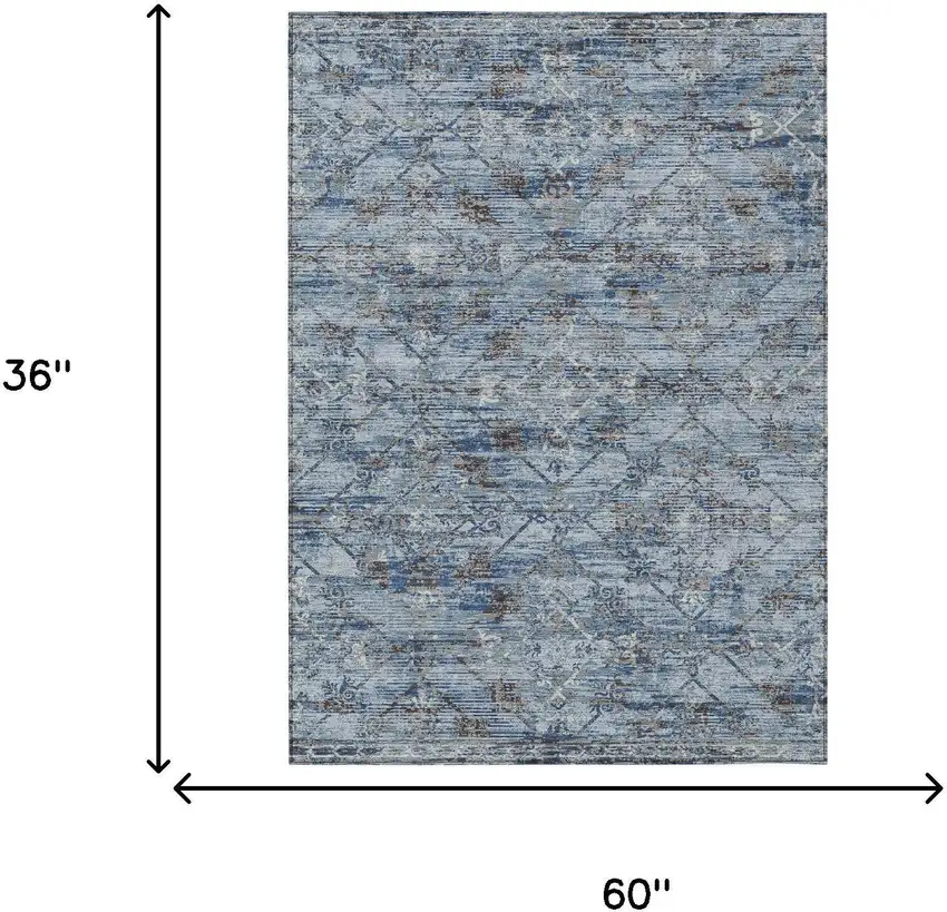 Sky Blue And Ivory Geometric Washable Indoor Outdoor Area Rug Photo 9
