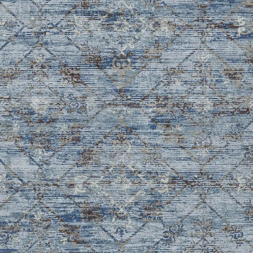 Sky Blue And Ivory Geometric Washable Indoor Outdoor Area Rug Photo 5
