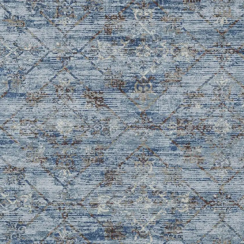 Sky Blue And Ivory Geometric Washable Indoor Outdoor Area Rug Photo 3