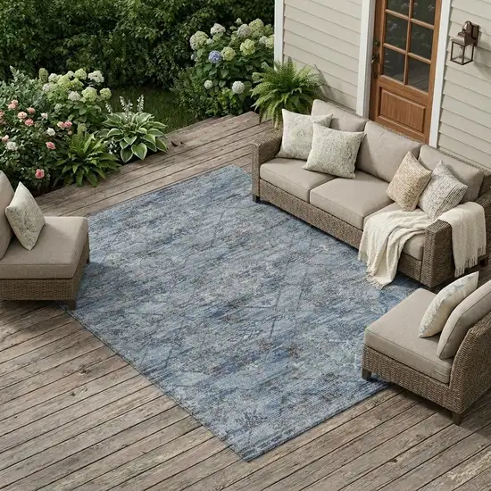 Sky Blue And Ivory Geometric Washable Indoor Outdoor Area Rug Photo 1