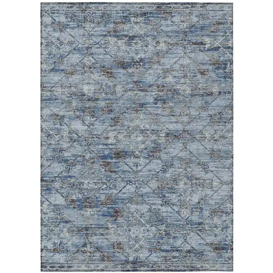 Sky Blue And Ivory Geometric Washable Indoor Outdoor Area Rug Photo 2