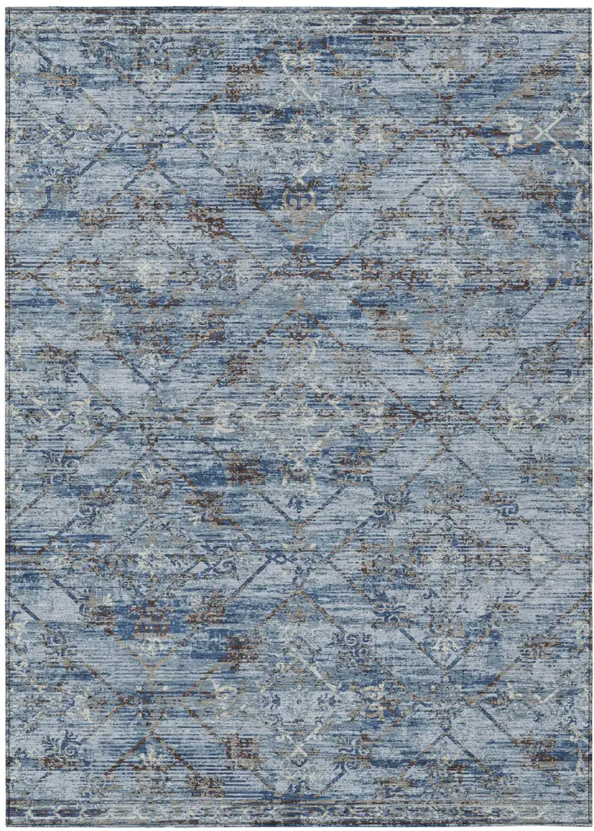 Sky Blue And Ivory Geometric Washable Indoor Outdoor Area Rug Photo 2