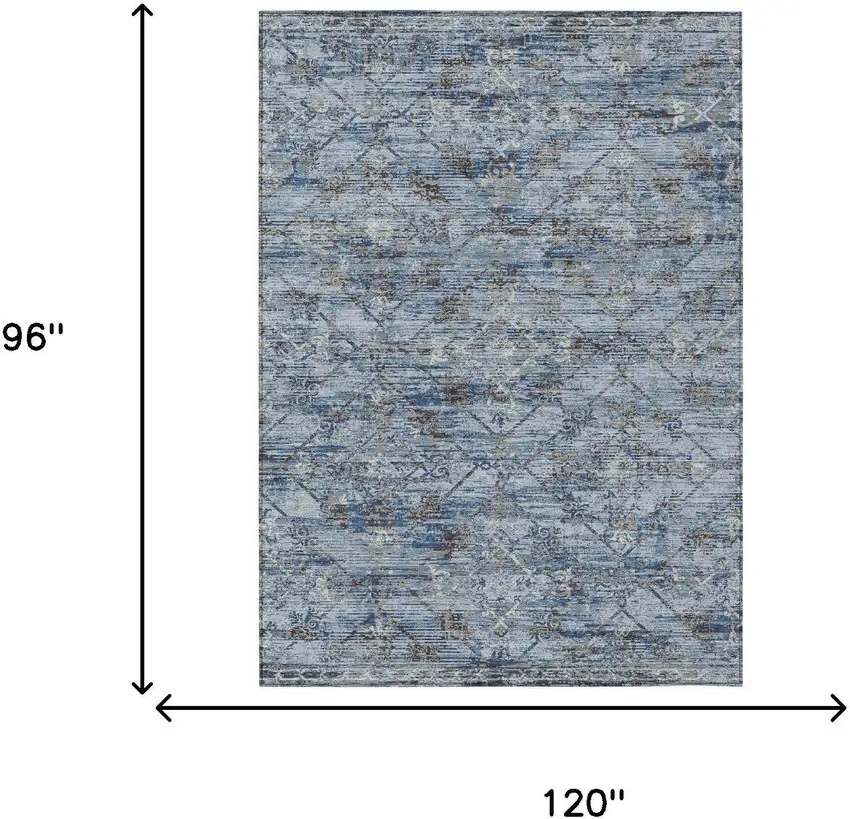 Sky Blue And Ivory Geometric Washable Indoor Outdoor Area Rug Photo 9