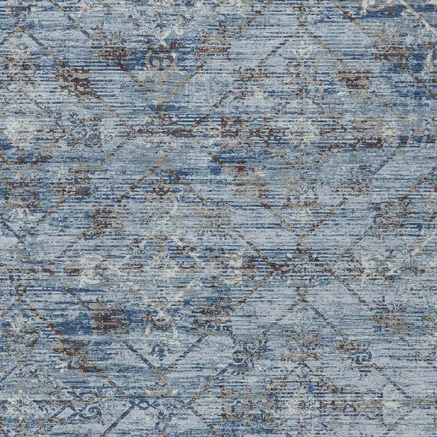 Sky Blue And Ivory Geometric Washable Indoor Outdoor Area Rug Photo 3