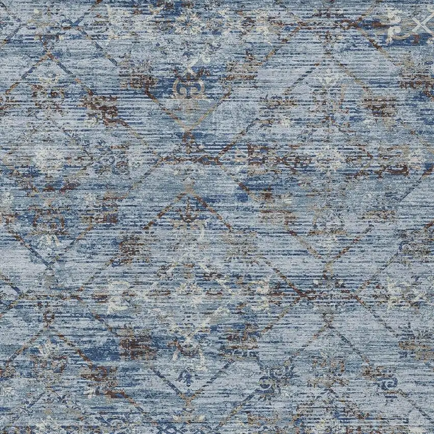 Sky Blue And Ivory Geometric Washable Indoor Outdoor Area Rug Photo 5