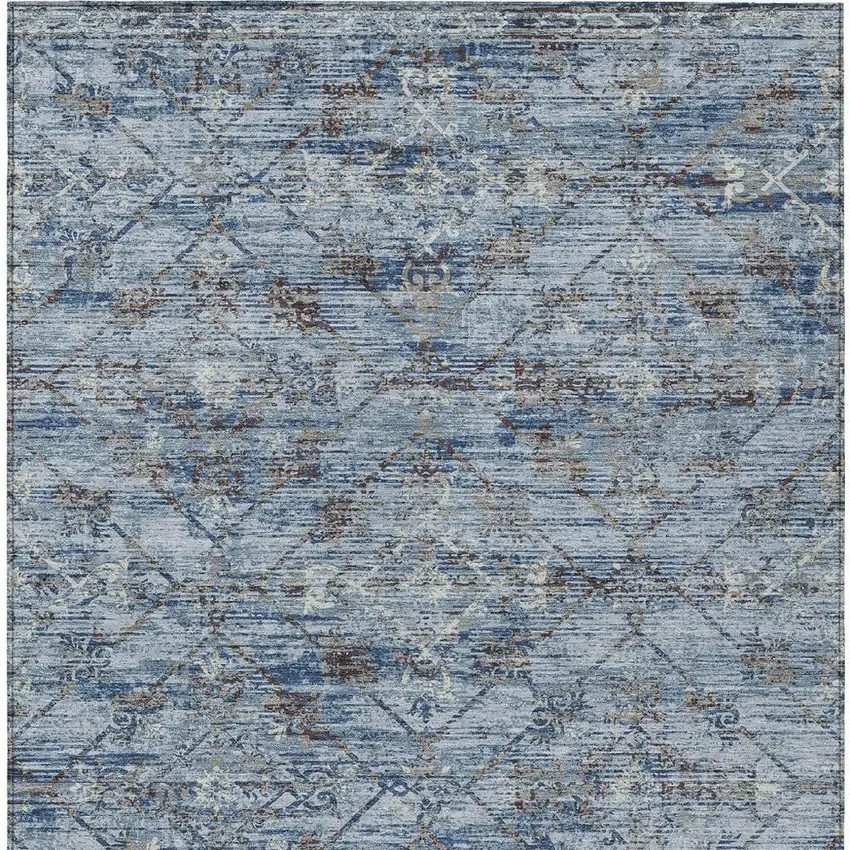 Sky Blue And Ivory Geometric Washable Indoor Outdoor Area Rug Photo 6