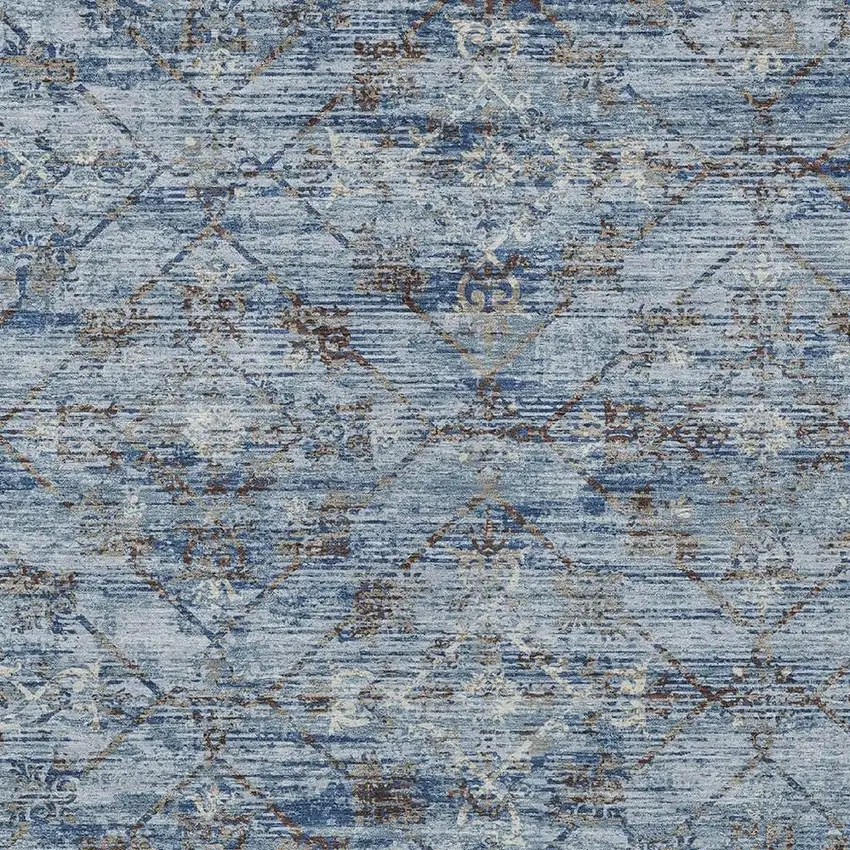 Sky Blue And Ivory Geometric Washable Indoor Outdoor Area Rug Photo 5