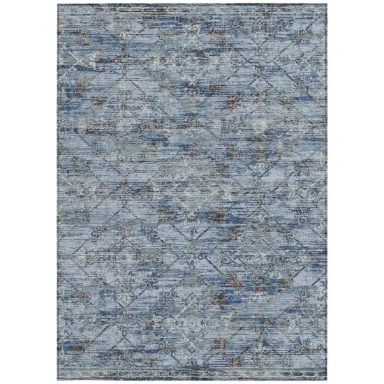 Sky Blue And Ivory Geometric Washable Indoor Outdoor Area Rug Photo 4