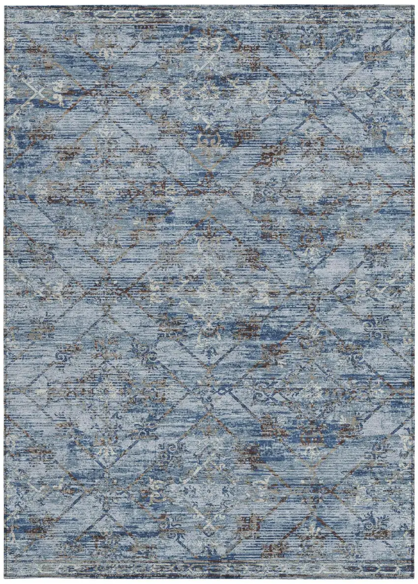 Sky Blue And Ivory Geometric Washable Indoor Outdoor Area Rug Photo 4