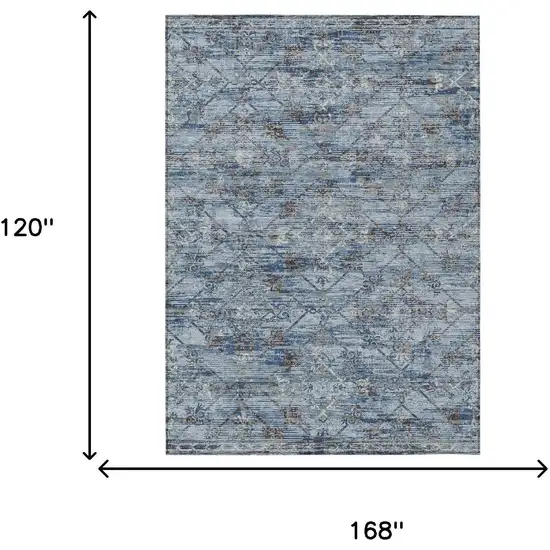 Sky Blue And Ivory Geometric Washable Indoor Outdoor Area Rug Photo 9