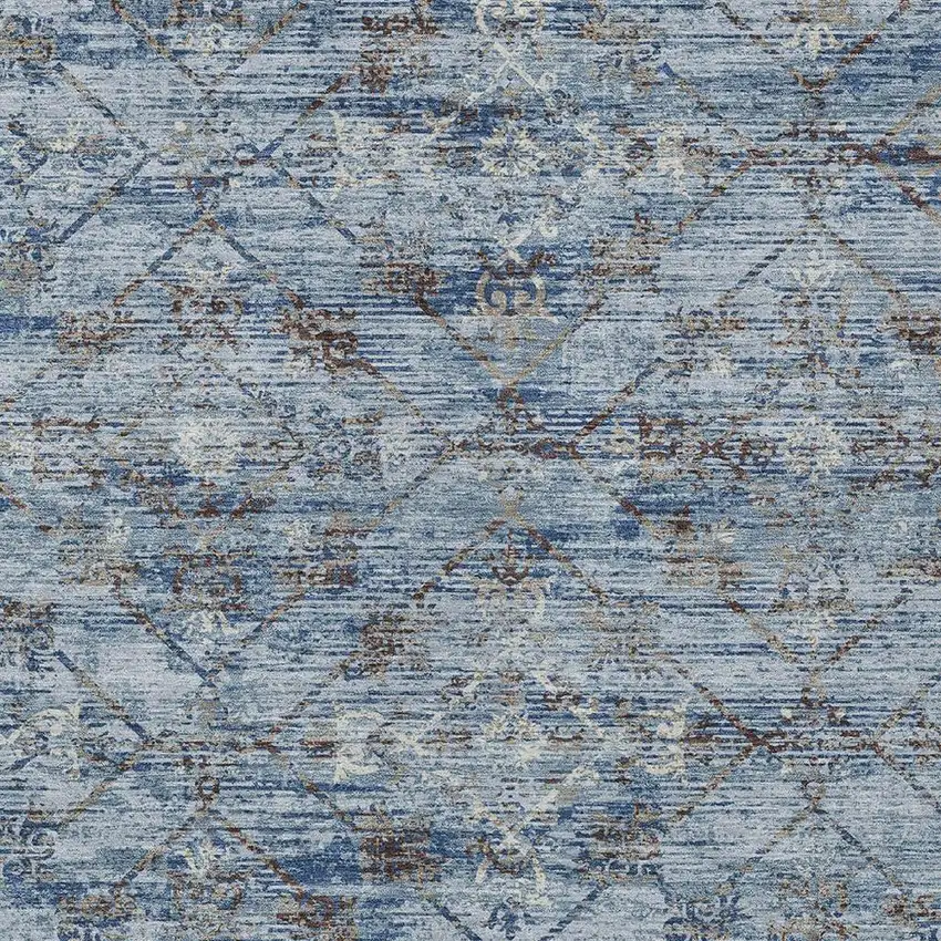 Sky Blue And Ivory Geometric Washable Indoor Outdoor Area Rug Photo 3