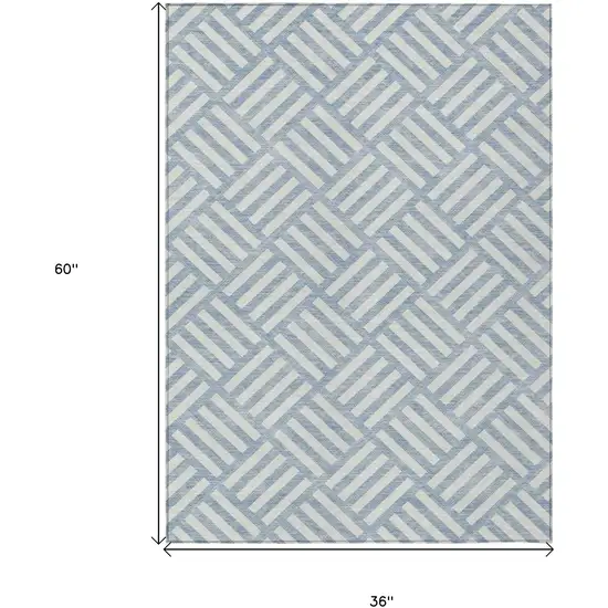 Sky Blue And Ivory Geometric Washable Indoor Outdoor Area Rug Photo 3