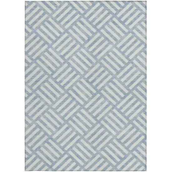 Sky Blue And Ivory Geometric Washable Indoor Outdoor Area Rug Photo 5