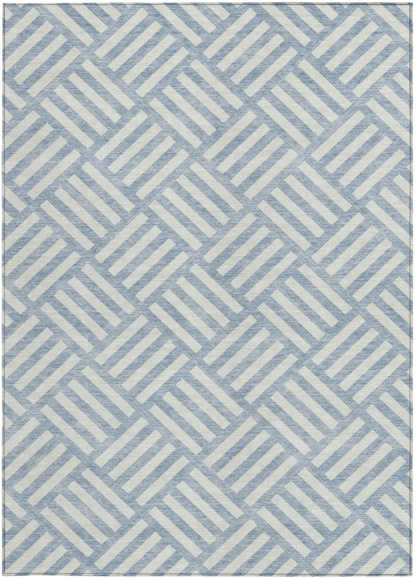 Sky Blue And Ivory Geometric Washable Indoor Outdoor Area Rug Photo 5