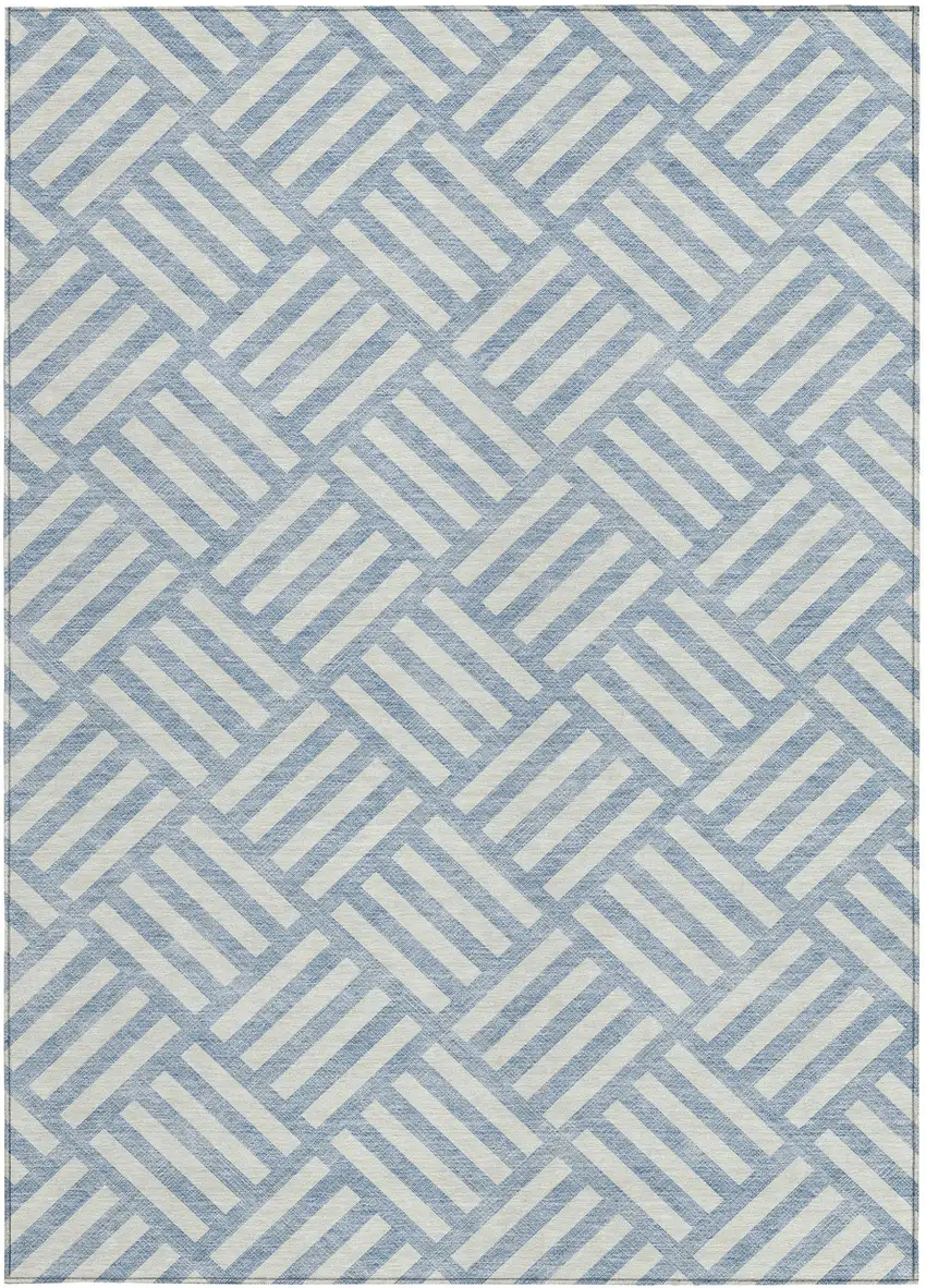 Sky Blue And Ivory Geometric Washable Indoor Outdoor Area Rug Photo 5