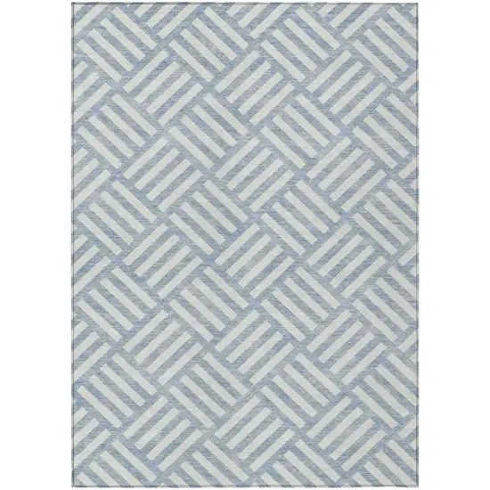 Sky Blue And Ivory Geometric Washable Indoor Outdoor Area Rug Photo 2