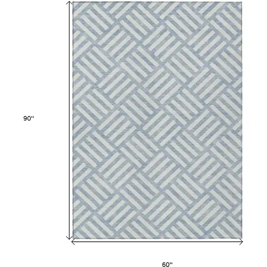Sky Blue And Ivory Geometric Washable Indoor Outdoor Area Rug Photo 3