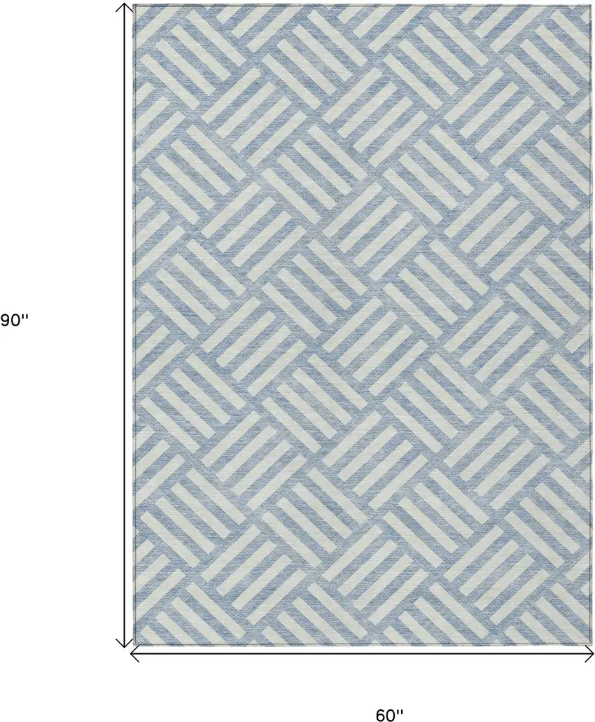 Sky Blue And Ivory Geometric Washable Indoor Outdoor Area Rug Photo 3