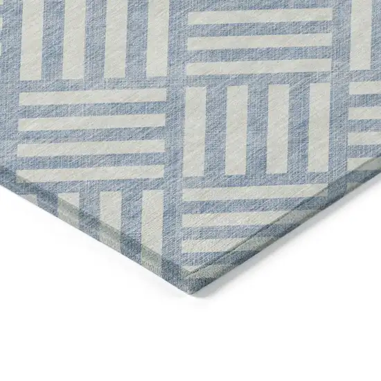 Sky Blue And Ivory Geometric Washable Indoor Outdoor Area Rug Photo 4