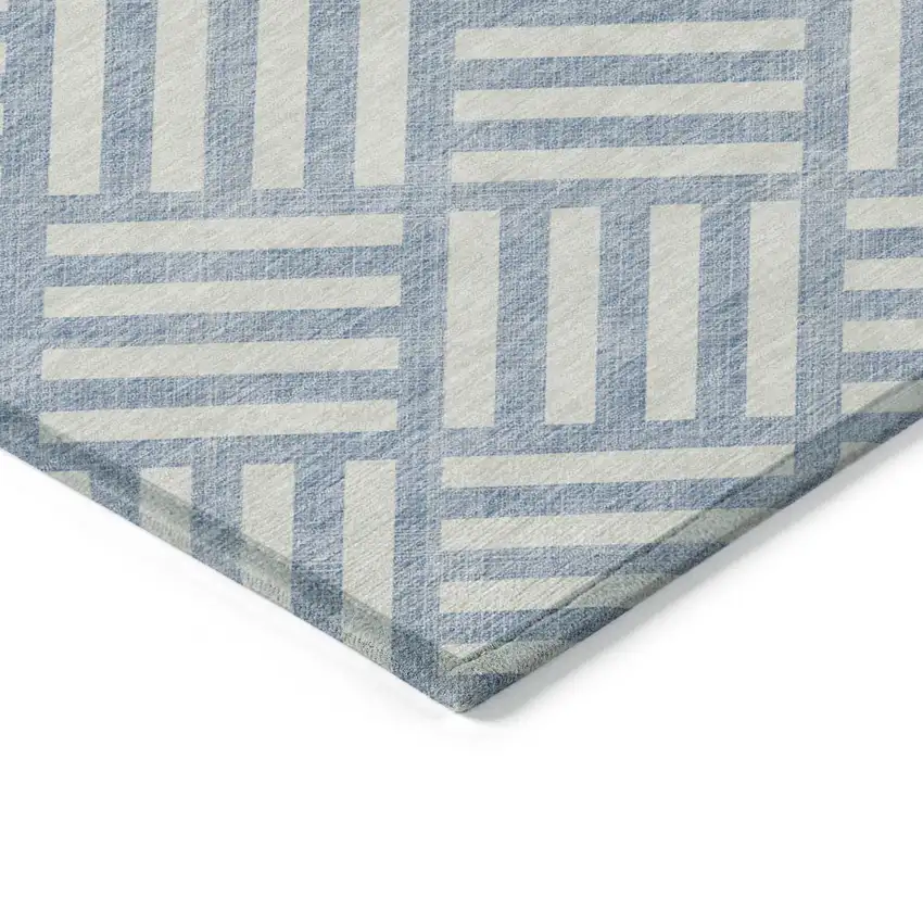 Sky Blue And Ivory Geometric Washable Indoor Outdoor Area Rug Photo 4