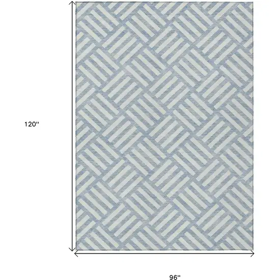 Sky Blue And Ivory Geometric Washable Indoor Outdoor Area Rug Photo 3