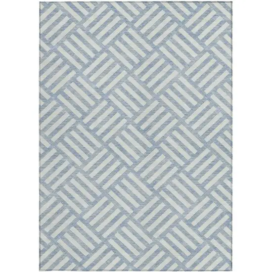 Sky Blue And Ivory Geometric Washable Indoor Outdoor Area Rug Photo 6