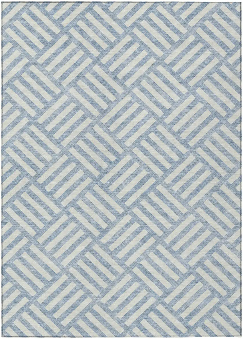 Sky Blue And Ivory Geometric Washable Indoor Outdoor Area Rug Photo 2